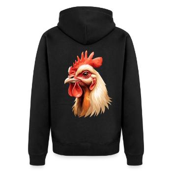 Hahnenkopf Farbexplosion - Unisex Premium Bio Zip Hoodie - Schwarz - Hinten - Nico (187cm)