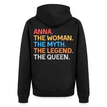 Anna Die Frau Der Mythos Die Legende Die Königin - Unisex Premium Bio Zip Hoodie - Schwarz - Hinten - Nico (187cm)