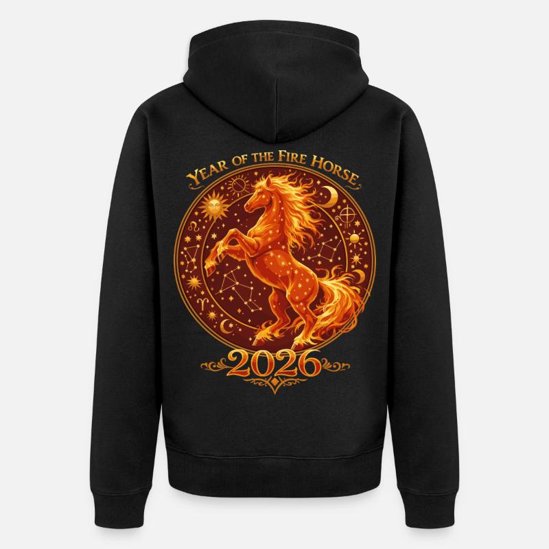 Millésime des chevaux du Nouvel An chinois 2026 - Veste à capuche bio Premium Unisexe - noir