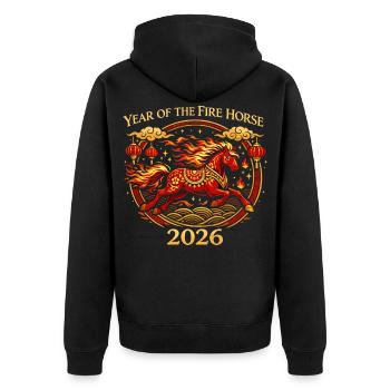 Fire Horse 2026 T-Shirt | Chinese New Year Ste - Unisex Premium Organic Zip Hoodie - black - Back - Nico (187cm)