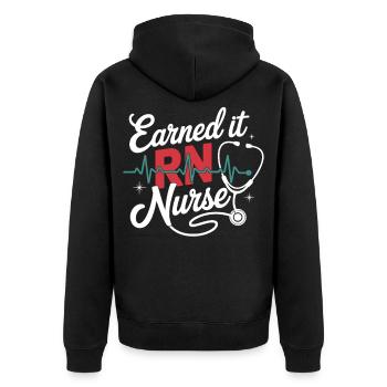 Earned it RNurse - Unisex Premium Bio Zip Hoodie - Schwarz - Hinten - Nico (187cm)