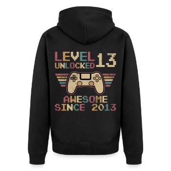 13th Birthday Boys Gamer Level 13 Unlocked - Unisex Premium Organic Zip Hoodie - black - Back - Nico (187cm)