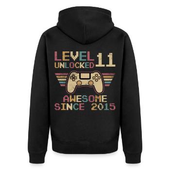 11.Geburtstag Jungen Video Gamer Level 11 unlocked - Unisex Premium Bio Zip Hoodie - Schwarz - Hinten - Nico (187cm)