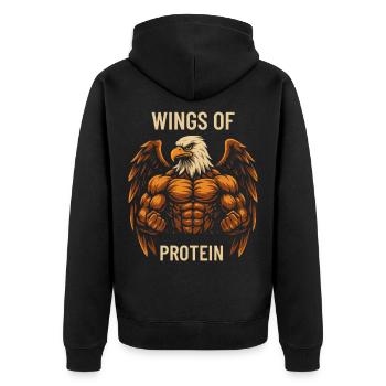 Flügel des Proteins Kraftadler - Unisex Premium Bio Zip Hoodie - Schwarz - Hinten - Nico (187cm)
