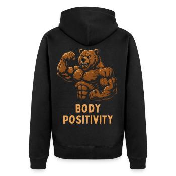 Strong Bear Body Positivity - Unisex Premium Organic Zip Hoodie - black - Back - Nico (187cm)