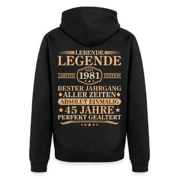 Anniversaire : né en 1981, 45 ans - Veste à capuche bio Premium Unisexe - noir - Dos - Nico (187cm)
