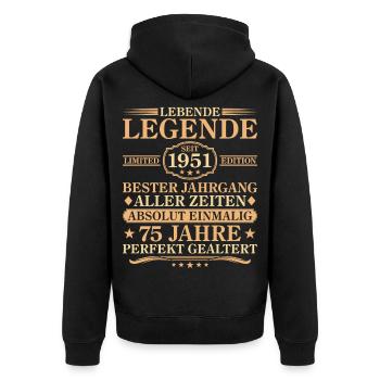 Geburtstag Jahrgang 1951 geboren 75 Jahre - Unisex Premium Bio Zip Hoodie - Schwarz - Hinten - Nico (187cm)
