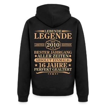 Anniversaire né en 2010 16 ans - Veste à capuche bio Premium Unisexe - noir - Dos - Nico (187cm)