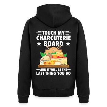 Plateau de charcuterie avec couvercle fromage et charcuterie - Veste à capuche bio Premium Unisexe - noir - Dos - Nico (187cm)