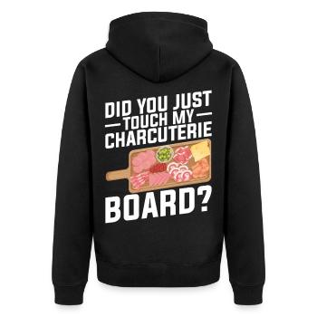 Tableau d’artiste charcuterie avec couvercle de couverture fromage - Veste à capuche bio Premium Unisexe - noir - Dos - Nico (187cm)