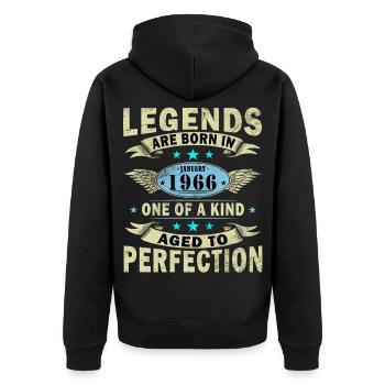 Cadeau d’anniversaire rétro vintage de janvier 1966 - Veste à capuche bio Premium Unisexe - noir - Dos - Nico (187cm)