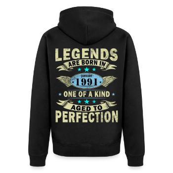 Légende du 35e anniversaire janvier 1991 - Veste à capuche bio Premium Unisexe - noir - Dos - Nico (187cm)