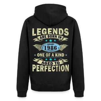 Légende du 40e anniversaire janvier 1986 - Veste à capuche bio Premium Unisexe - noir - Dos - Nico (187cm)