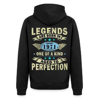 55e anniversaire Original janvier Né en 1971 - Veste à capuche bio Premium Unisexe - noir - Dos - Nico (187cm)