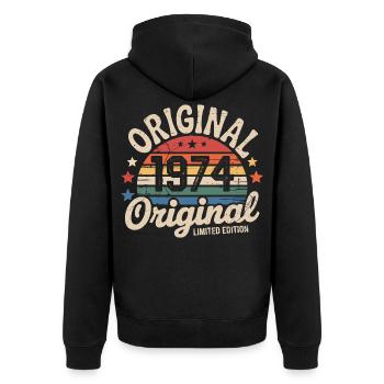 1974 Vintage Limited Edition Geschenk 1974 - Unisex Premium Bio Zip Hoodie - Schwarz - Hinten - Nico (187cm)
