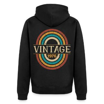 Vintage Geburtstagsgeschenk 1976 Retro Geboren 1976 - Unisex Premium Bio Zip Hoodie - Schwarz - Hinten - Nico (187cm)