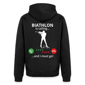 biathlon is calling and i must go - Unisex Premium Organic Zip Hoodie - black - Back - Nico (187cm)