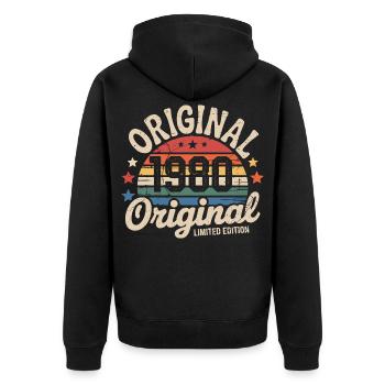 1980er Vintage Limited Edition Geschenk 1980er Jahre - Unisex Premium Bio Zip Hoodie - Schwarz - Hinten - Nico (187cm)
