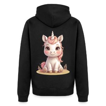 Zuckersüßes Einhornbaby Illustration - Unisex Premium Bio Zip Hoodie - Schwarz - Hinten - Nico (187cm)