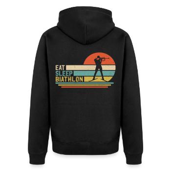 eat sleep biathlon  - Unisex Premium Bio Zip Hoodie - Schwarz - Hinten - Nico (187cm)