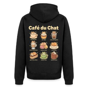 Katzencafé Motive – Leckereien - Unisex Premium Bio Zip Hoodie - Schwarz - Hinten - Nico (187cm)