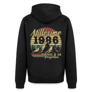 Jahrgang 1986 - Unisex Premium Bio Zip Hoodie - Schwarz - Hinten - Nico (187cm)
