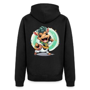 Kuh Trommler im Karneval - Unisex Premium Bio Zip Hoodie - Schwarz - Hinten - Nico (187cm)
