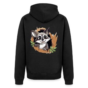 Pfotenglück im Baumring - Unisex Premium Bio Zip Hoodie - Schwarz - Hinten - Nico (187cm)