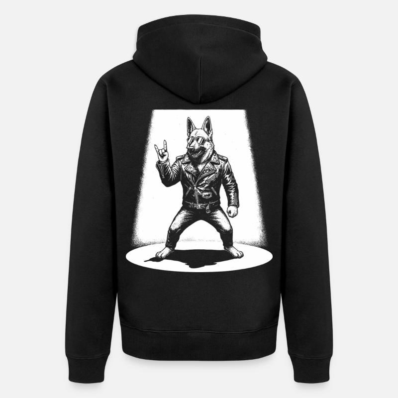 Retro Deutscher Schäferhund Rock Musik Geschenk - Unisex Premium Bio Zip Hoodie - Schwarz