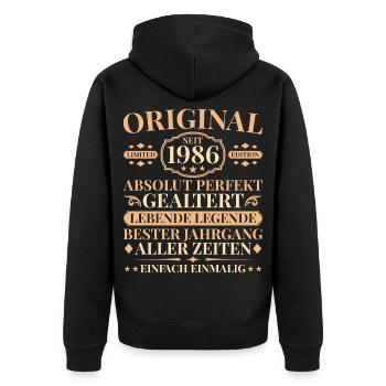 Vintage 1986 40e anniversaire parfaitement vieilli - Veste à capuche bio Premium Unisexe - noir - Dos - Nico (187cm)