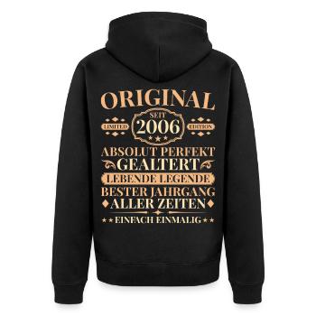 Jahrgang 2006 Perfekt gealtert 20. Geburtstag - Unisex Premium Bio Zip Hoodie - Schwarz - Hinten - Nico (187cm)