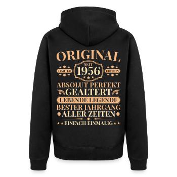 Vintage 1956 Parfaitement vieilli 70e anniversaire - Veste à capuche bio Premium Unisexe - noir - Dos - Nico (187cm)