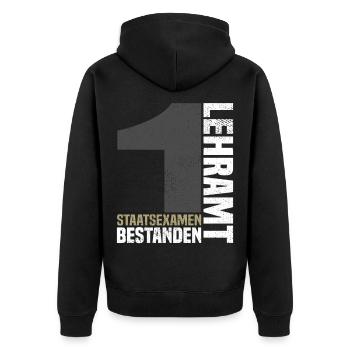 1. Staatsexamen Lehramt - Unisex Premium Bio Zip Hoodie - Schwarz - Hinten - Nico (187cm)