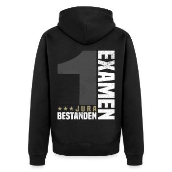 Glückwunsch 1. Examen Jura - Unisex Premium Bio Zip Hoodie - Schwarz - Hinten - Nico (187cm)