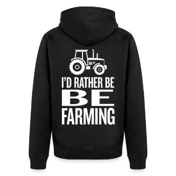 Traktor Fan Spruch I'D RATHER BE FARMING - Unisex Premium Bio Zip Hoodie - Schwarz - Hinten - Nico (187cm)