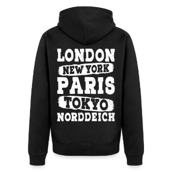 Vacances à la mer du Nord LONDRES NEW YORK PARIS TOKYO - Veste à capuche bio Premium Unisexe - noir - Dos - Nico (187cm)