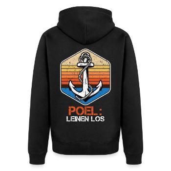Segler POEL LEINEN LOS Poel Souvenier Lustiges - Unisex Premium Bio Zip Hoodie - Schwarz - Hinten - Nico (187cm)