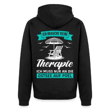 Poel DOES NOT NEED THERAPY, HAS TO GO TO THE BALTIC SEA - Unisex Premium Organic Zip Hoodie - black - Back - Nico (187cm)