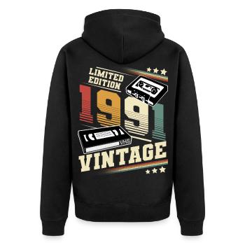 1991 Year of birth Year of manufacture Birthday vintage - Unisex Premium Organic Zip Hoodie - black - Back - Nico (187cm)
