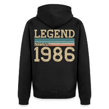 Legende seit 1986 Jubiläum 1986 Vintage - Unisex Premium Bio Zip Hoodie - Schwarz - Hinten - Nico (187cm)
