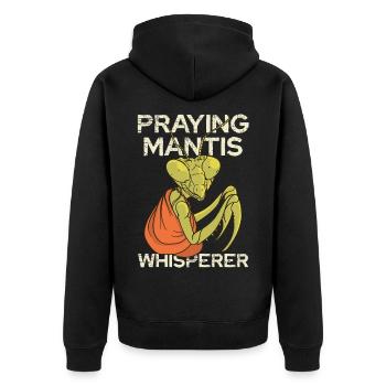 Mantide im Gebet – Flüsterer - Unisex Premium Bio Zip Hoodie - Schwarz - Hinten - Nico (187cm)