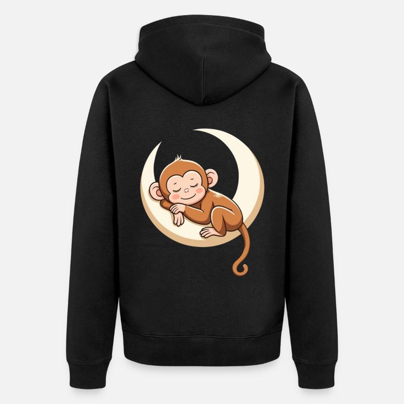 Sleeping monkey on moon pillow - Unisex Premium Organic Zip Hoodie - black