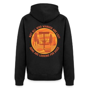 Disc Golf Nicht alle, die umherwandern, sind verloren - Unisex Premium Bio Zip Hoodie - Schwarz - Hinten - Nico (187cm)