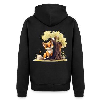 Renard de la forêt sur l’arbre doré - Veste à capuche bio Premium Unisexe - noir - Dos - Nico (187cm)