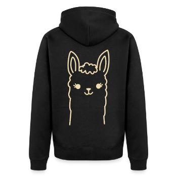 Cute Alpaca Llama Head Line Art - Unisex Premium Organic Zip Hoodie - black - Back - Nico (187cm)