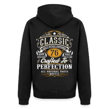 76. Geburtstag - Unisex Premium Bio Zip Hoodie - Schwarz - Hinten - Nico (187cm)
