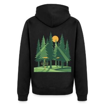 Disc Golf Forest Sonnenuntergang Flugscheibenkorb-Szene - Unisex Premium Bio Zip Hoodie - Schwarz - Hinten - Nico (187cm)