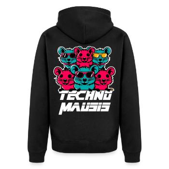 Techno Mausis - Unisex Premium Bio Zip Hoodie - Schwarz - Hinten - Nico (187cm)