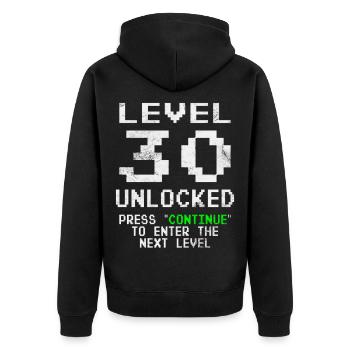 Level 30 Unlocked - Unisex Premium Organic Zip Hoodie - black - Back - Nico (187cm)