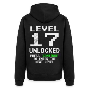 Level Unlocked Gamer Geburtstag 17 Jahre - Unisex Premium Bio Zip Hoodie - Schwarz - Hinten - Nico (187cm)